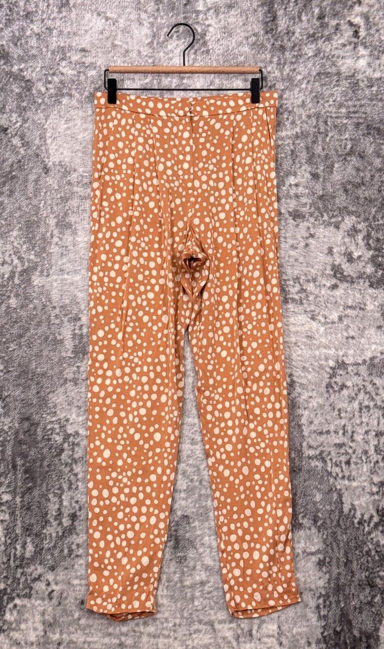 Tucker Pants Small Womens Silk Blend Spotted Pleated Tapered Slim Leg Trouser